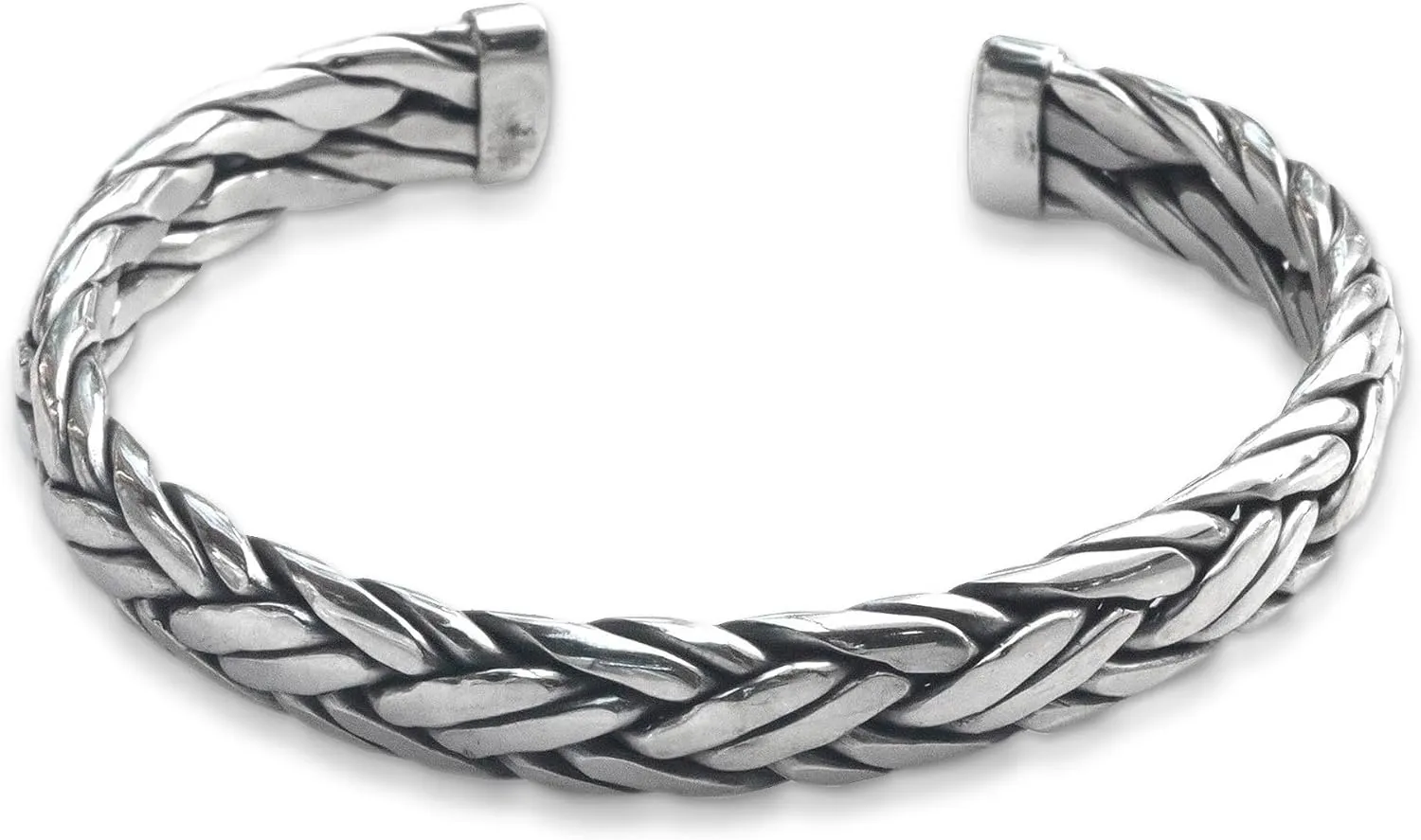 NOVICA Handmade Sterling Silver Men's Bracelets | Vintage Open Twisted Bangle | Byzantine Cuff Bracelet Jewelry | Braided Chain | Indonesia Balinese Traditional | 6.75" L (end to end) x 0.4" W