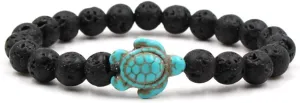 Ocean Sea Turtle Bracelets Save Beach Jewelry for Women Men 8MM Natural Stone Elastic Friendship Beads Bracelet (Lava Rock)