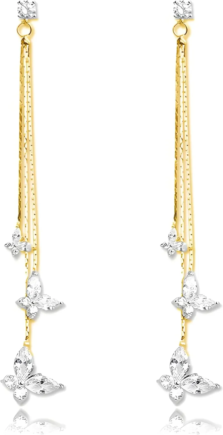 ONLYJUMP Crystal Butterfly Pendant Tassel Earrings for Women Sparkly Rhinestone Statement Silver Dangle Earrings Lightweight Bohemian Long Chain Drop Dangle Butterfly Earrings Party Jewelry