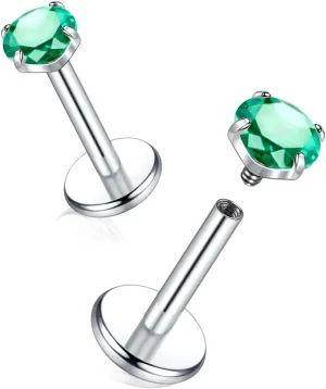 Oveta Titanium Flat Back Studs Earrings for Tragus Cartilage Piercing Jewelry Internally Threaded Nose Rings Studs 18G 16G, Silver/Gold, 2PCS