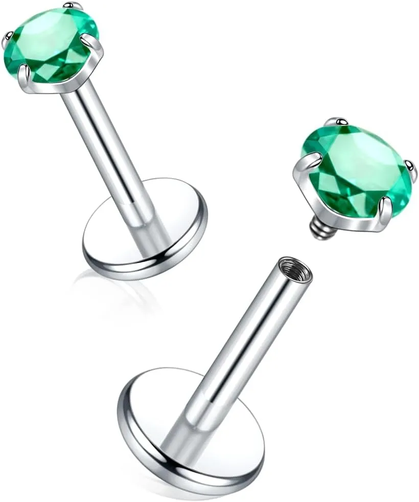 Oveta Titanium Flat Back Studs Earrings for Tragus Cartilage Piercing Jewelry Internally Threaded Nose Rings Studs 18G 16G, Silver/Gold, 2PCS