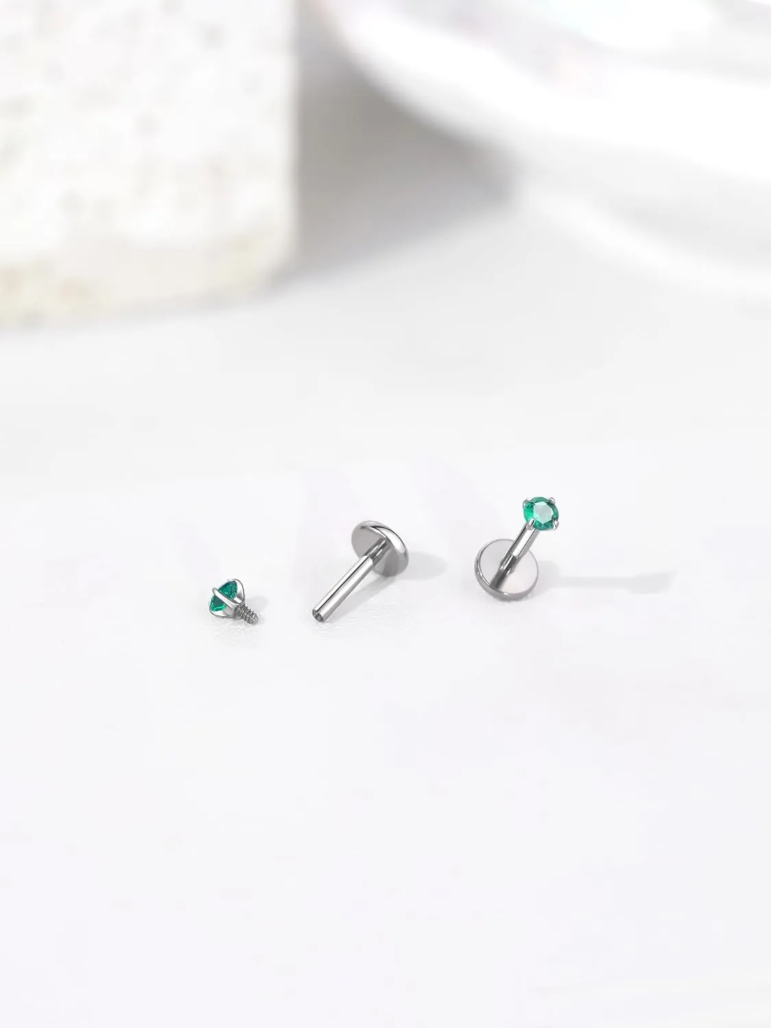 Oveta Titanium Flat Back Studs Earrings for Tragus Cartilage Piercing Jewelry Internally Threaded Nose Rings Studs 18G 16G, Silver/Gold, 2PCS