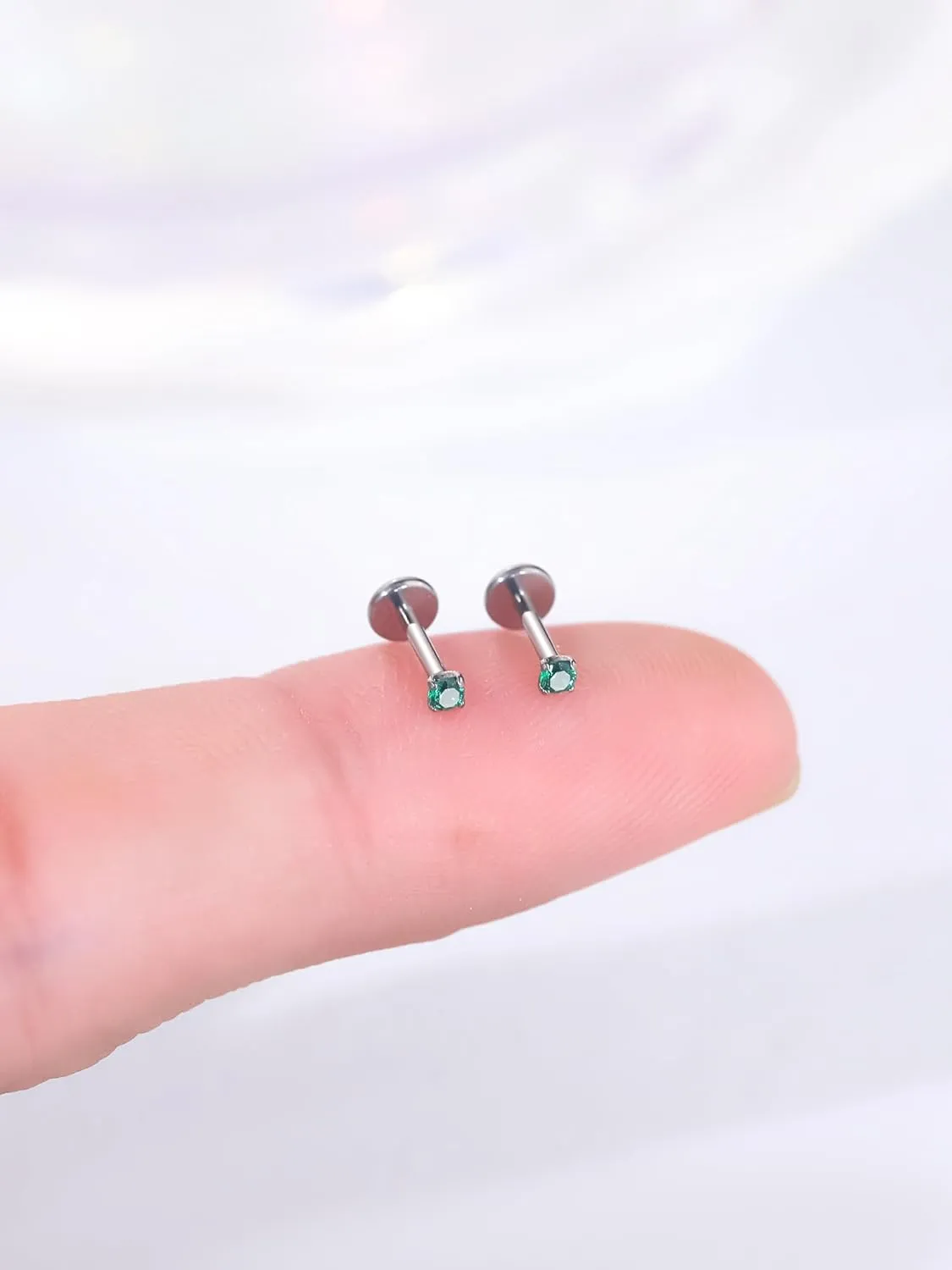 Oveta Titanium Flat Back Studs Earrings for Tragus Cartilage Piercing Jewelry Internally Threaded Nose Rings Studs 18G 16G, Silver/Gold, 2PCS