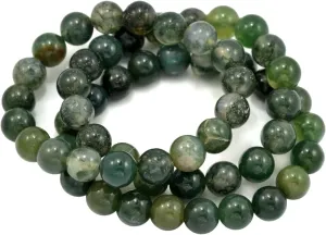 Paialco Set of 3 Moss Agate Gemstone Elastic Bead Bracelet Bead Size 8mm
