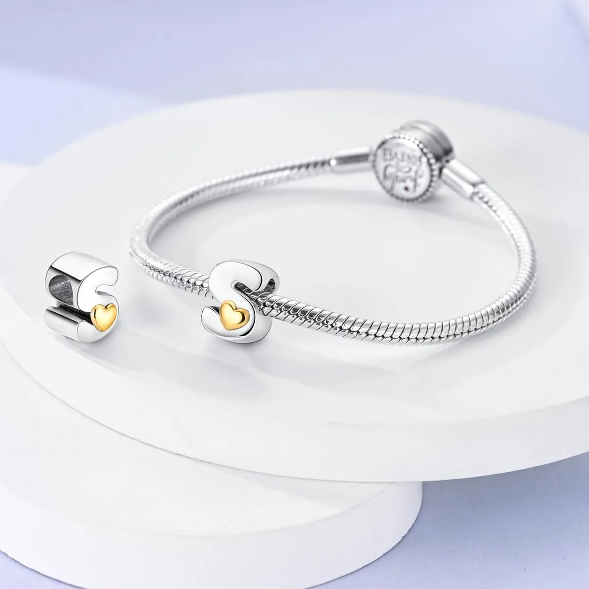 Parmuz 925 Sterling Silver Letter Charms A-Z for Bracelets Necklace Golden Heart Alphabet Initial Beads Pendant Jewelry Gift for Women