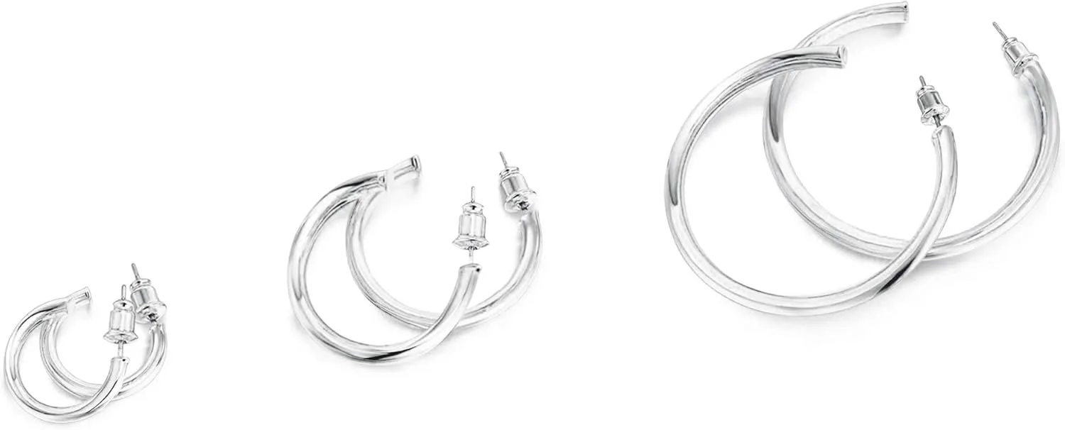 PAVOI 14K Gold Plated Hoop Earrings for Women - 2mm Thick Infinity Hoops - Lightweight Loop Earrings Set