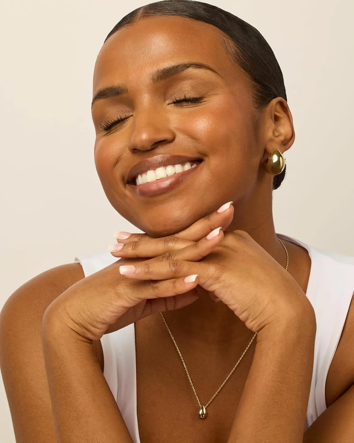 PAVOI 14K Gold Plated Sterling Silver Posts Statement Earrings for Women - Geometric Dome Teardrop Drop Dangle Hoop Chunky Gold Earrings