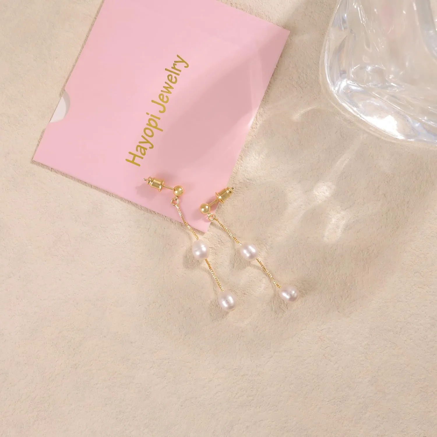 Pearl Earrings for Women - Dainty Gold Dangle Drop Earrings, 14k Gold Plated Cute Bow Design, Hypoallergenic Pearl Studs, Wedding Jewelry Gifts