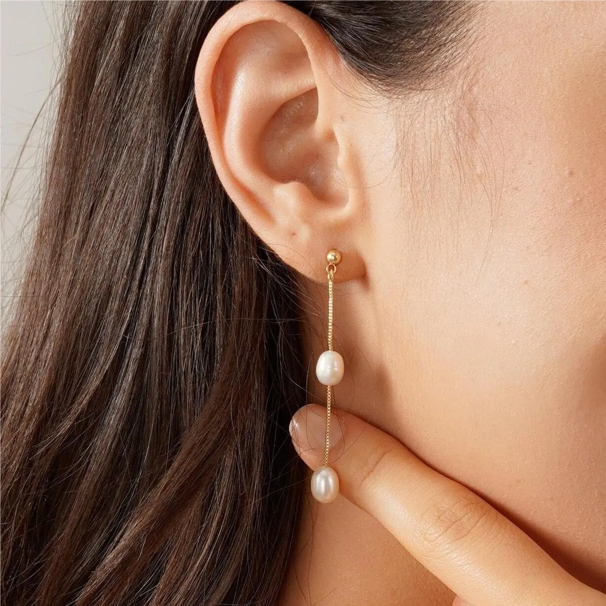 Pearl Earrings for Women - Dainty Gold Dangle Drop Earrings, 14k Gold Plated Cute Bow Design, Hypoallergenic Pearl Studs, Wedding Jewelry Gifts