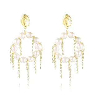 Pearl Earrings for Women - Pearl Drop Earrings for Women - Freshwater Pearl Earring Jewelry Lucky Gifts for Mom Lover Girls Her (925 Sterling Silver with Gold Plated) 1