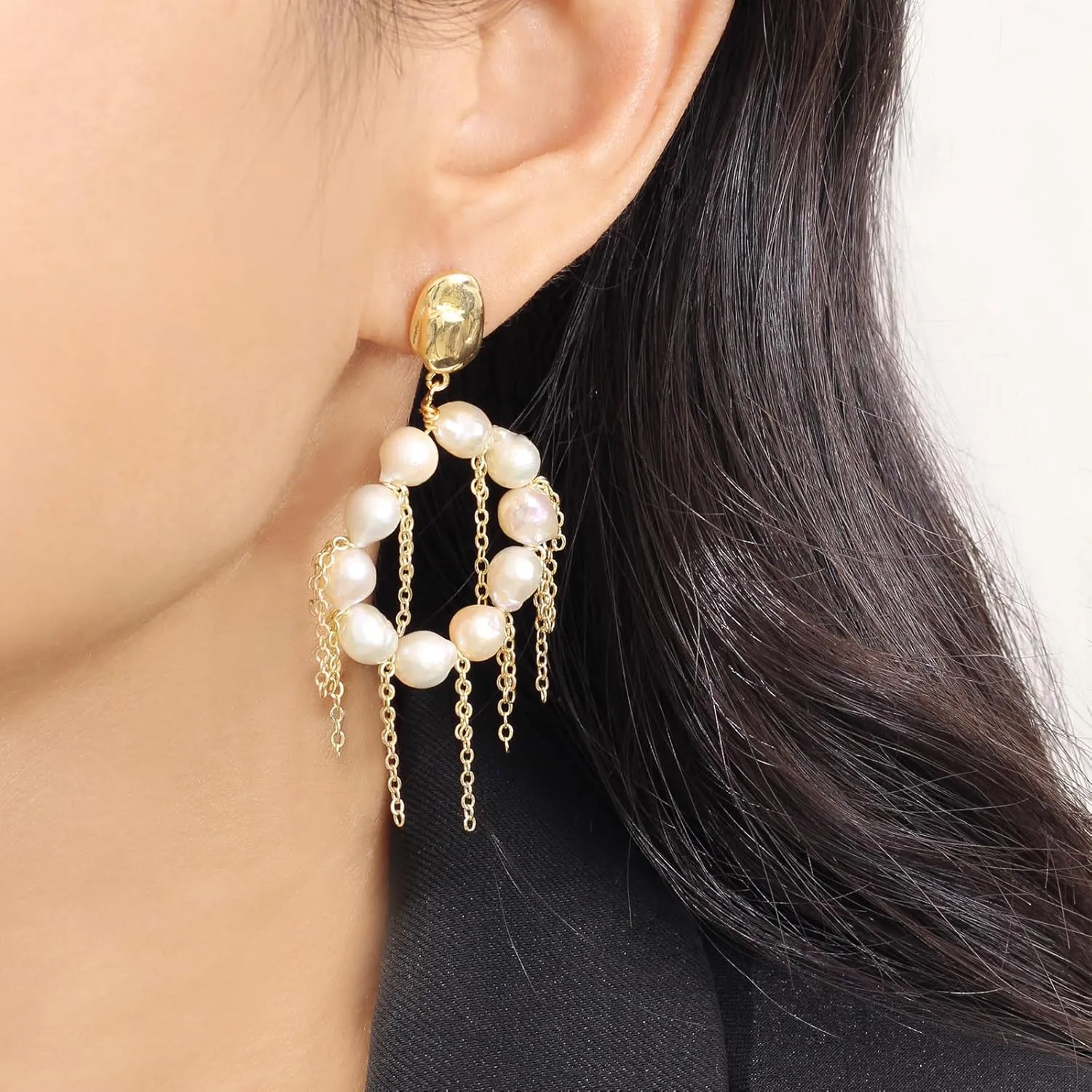 Pearl Earrings for Women - Pearl Drop Earrings for Women - Freshwater Pearl Earring Jewelry Lucky Gifts for Mom Lover Girls Her (925 Sterling Silver with Gold Plated) 1