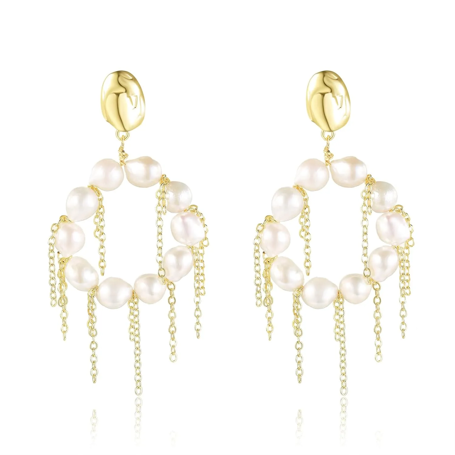 Pearl Earrings for Women - Pearl Drop Earrings for Women - Freshwater Pearl Earring Jewelry Lucky Gifts for Mom Lover Girls Her (925 Sterling Silver with Gold Plated) 1