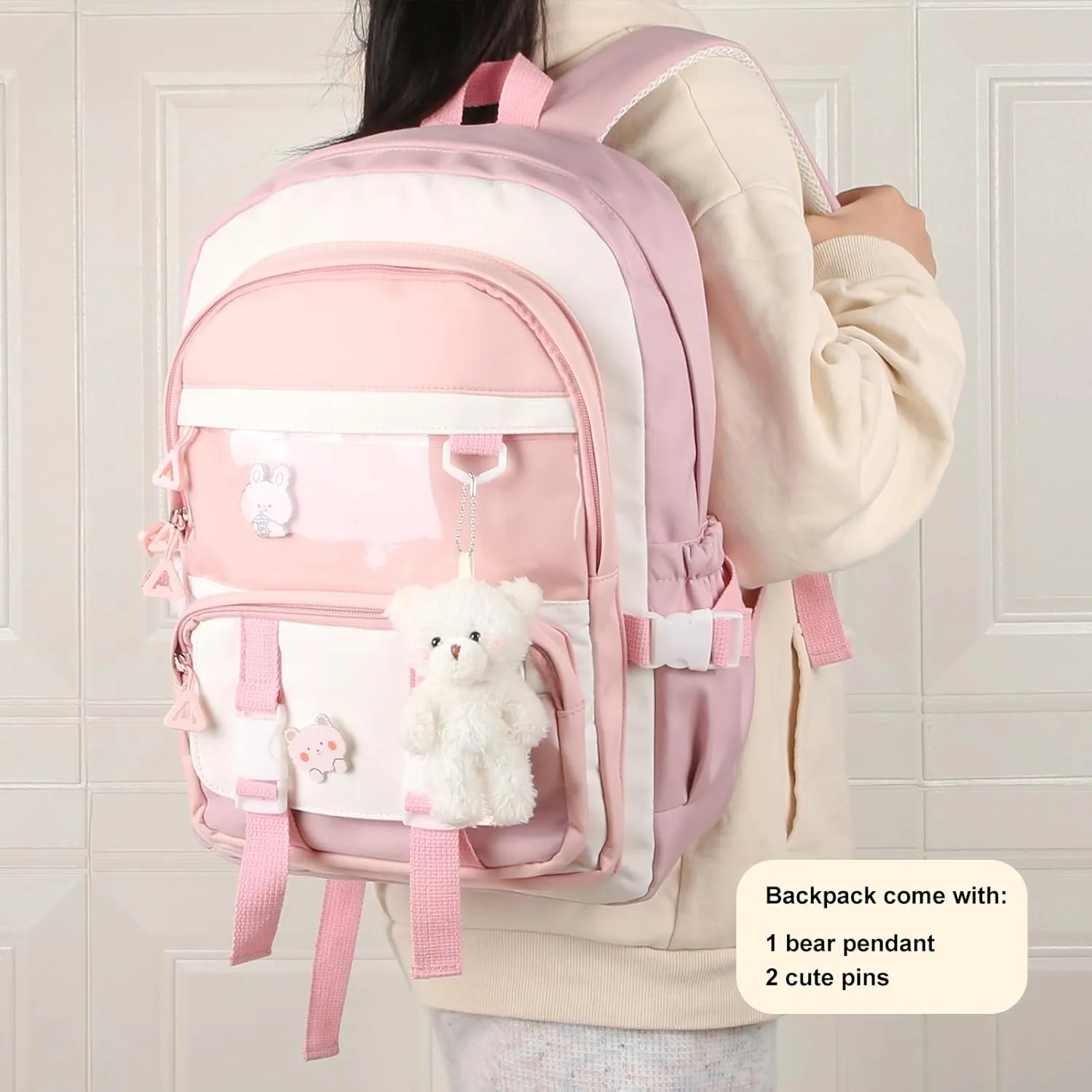 Phaoullzon Kawaii Backpack for Girls School Bookbag Cute Anime Backpacks with Pins and Pendant