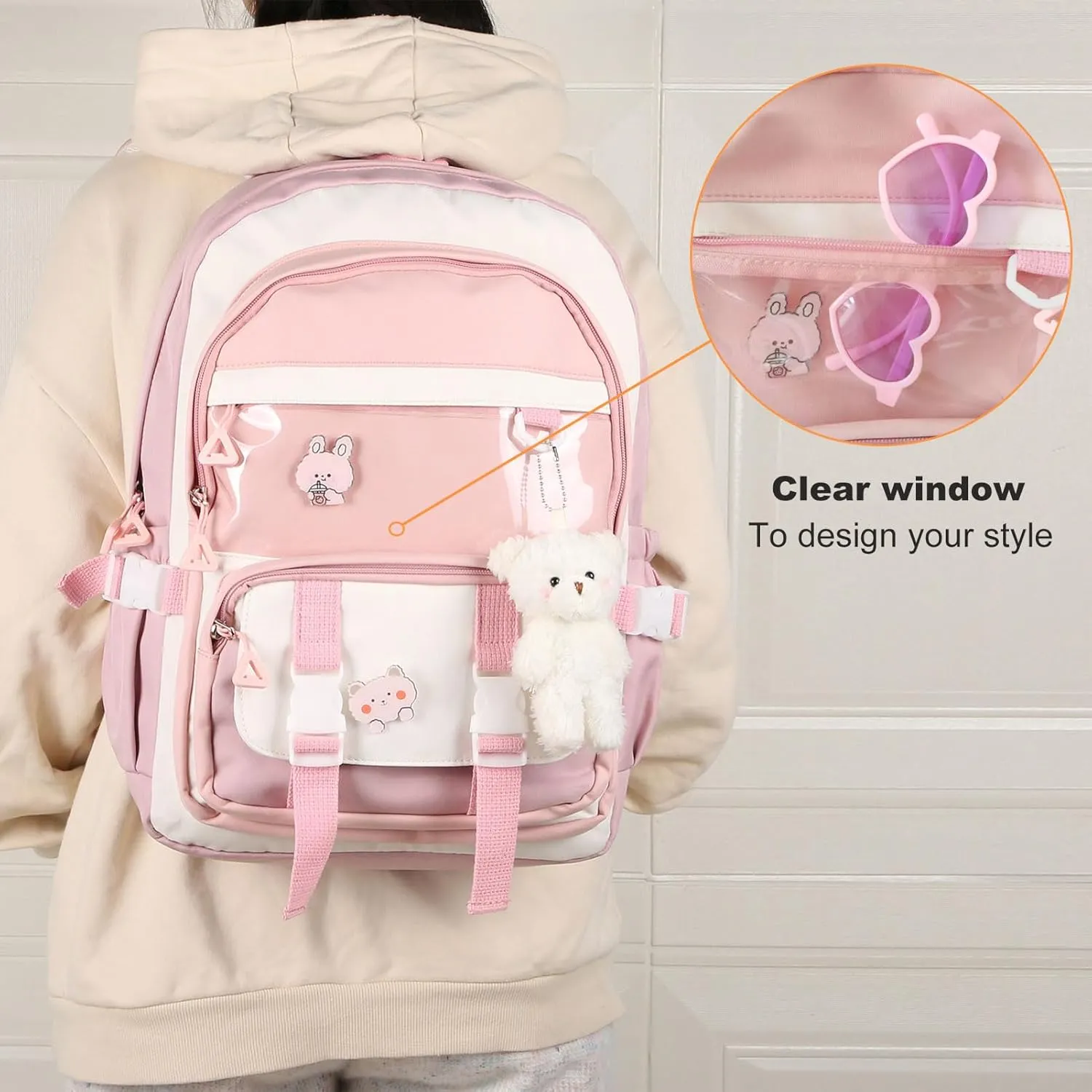 Phaoullzon Kawaii Backpack for Girls School Bookbag Cute Anime Backpacks with Pins and Pendant