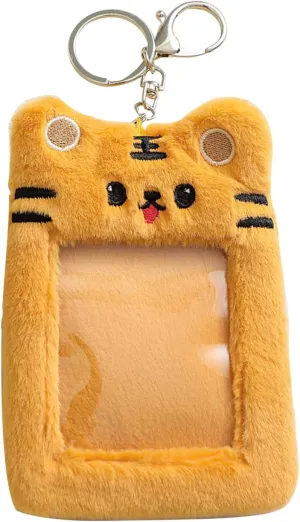 Photocard Holder Keychain Plush Cute Plush Kpop Photocard Holder with Keychain, Cartoon Tiger Photo Sleeve ID Bank Credit Card Holder Protector Stationery