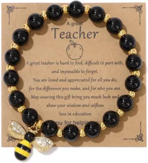 Pingyongchang Teacher Appreciation Bracelet Cute Handmade Ploymer Clay Bracelet Love Teach Inspire Letter Beaded Stretch Bracelet for Women Back to School Jewelry Teacher Graduation Gift