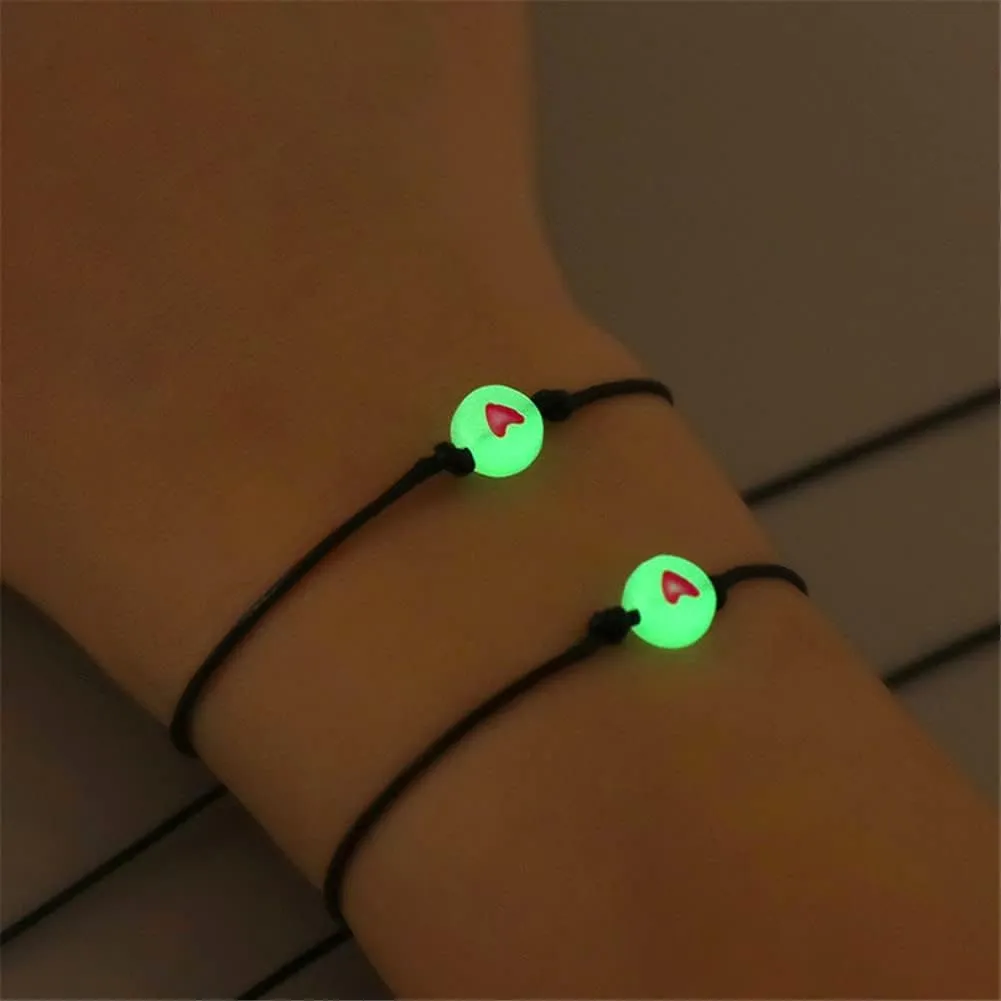 Pinky Promise Bracelet for Women Men Lucky Bead Love Heart Couple Bracelets Teen Girls Friendship BFF Glow in the Dark Jewelry