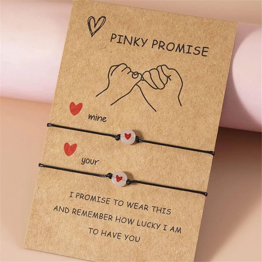 Pinky Promise Bracelet for Women Men Lucky Bead Love Heart Couple Bracelets Teen Girls Friendship BFF Glow in the Dark Jewelry