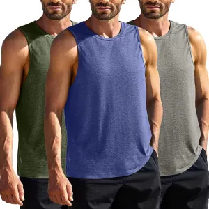 PINSPARK Men's 3 Pack Gym Tank Tops Workout Quick Dry Athletic Tank Top for Men Multipack Sleeveless Beach Swimming Shirts