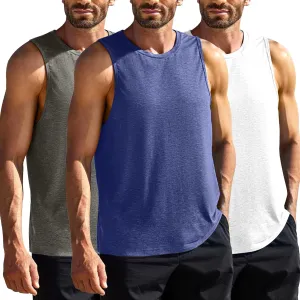 PINSPARK Men's 3 Pack Gym Tank Tops Workout Quick Dry Athletic Tank Top for Men Multipack Sleeveless Beach Swimming Shirts