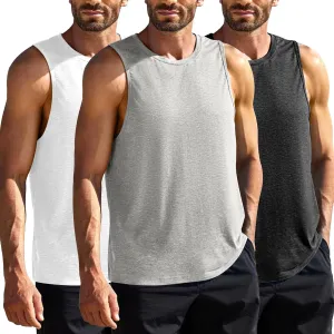 PINSPARK Men's 3 Pack Gym Tank Tops Workout Quick Dry Athletic Tank Top for Men Multipack Sleeveless Beach Swimming Shirts
