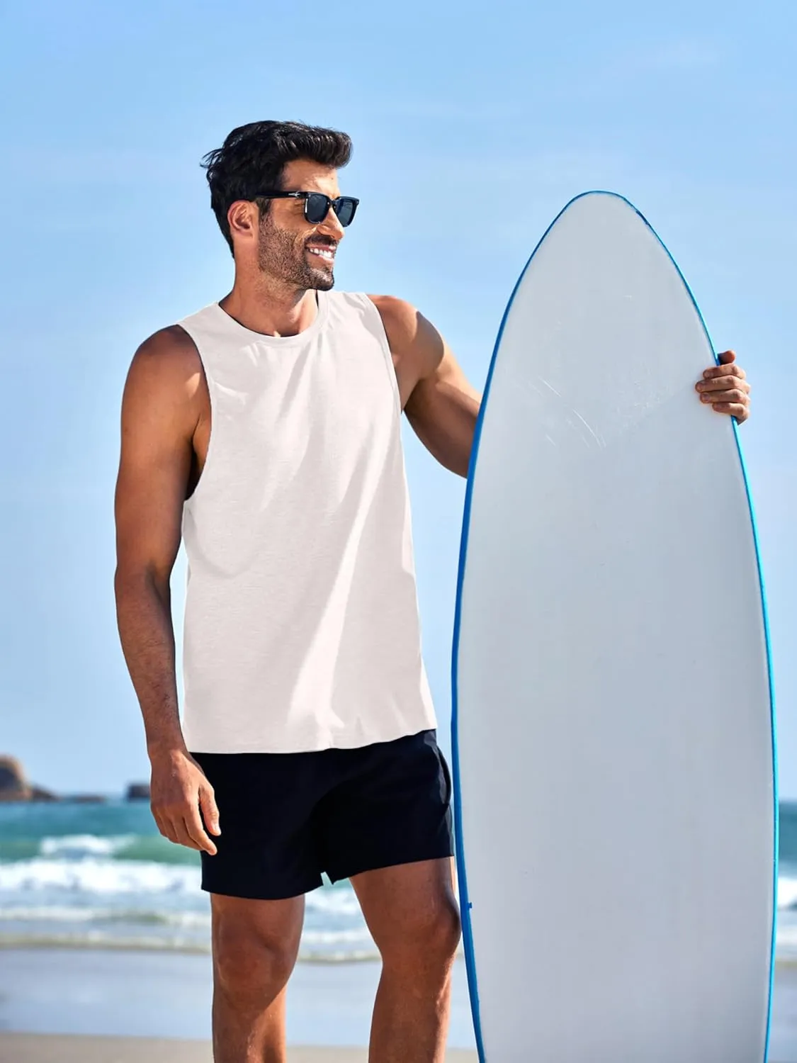 PINSPARK Men's 3 Pack Gym Tank Tops Workout Quick Dry Athletic Tank Top for Men Multipack Sleeveless Beach Swimming Shirts