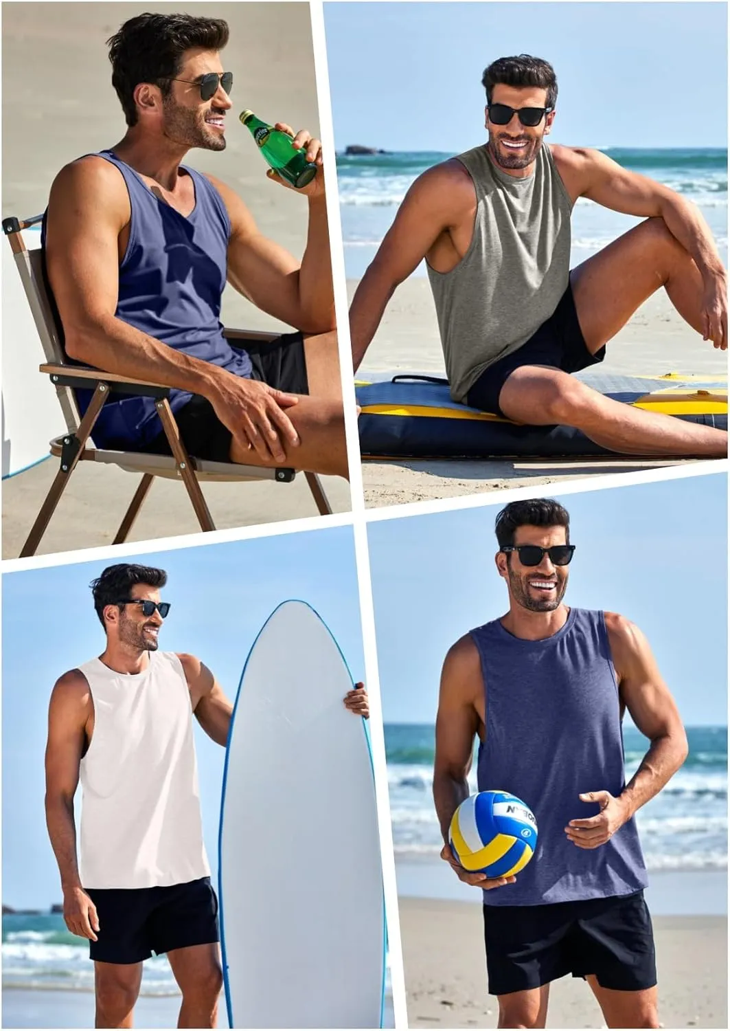 PINSPARK Men's 3 Pack Gym Tank Tops Workout Quick Dry Athletic Tank Top for Men Multipack Sleeveless Beach Swimming Shirts