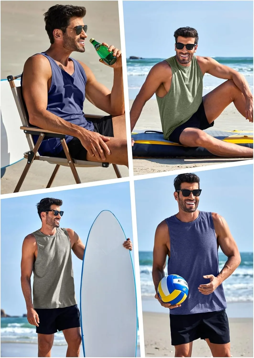 PINSPARK Men's 3 Pack Gym Tank Tops Workout Quick Dry Athletic Tank Top for Men Multipack Sleeveless Beach Swimming Shirts