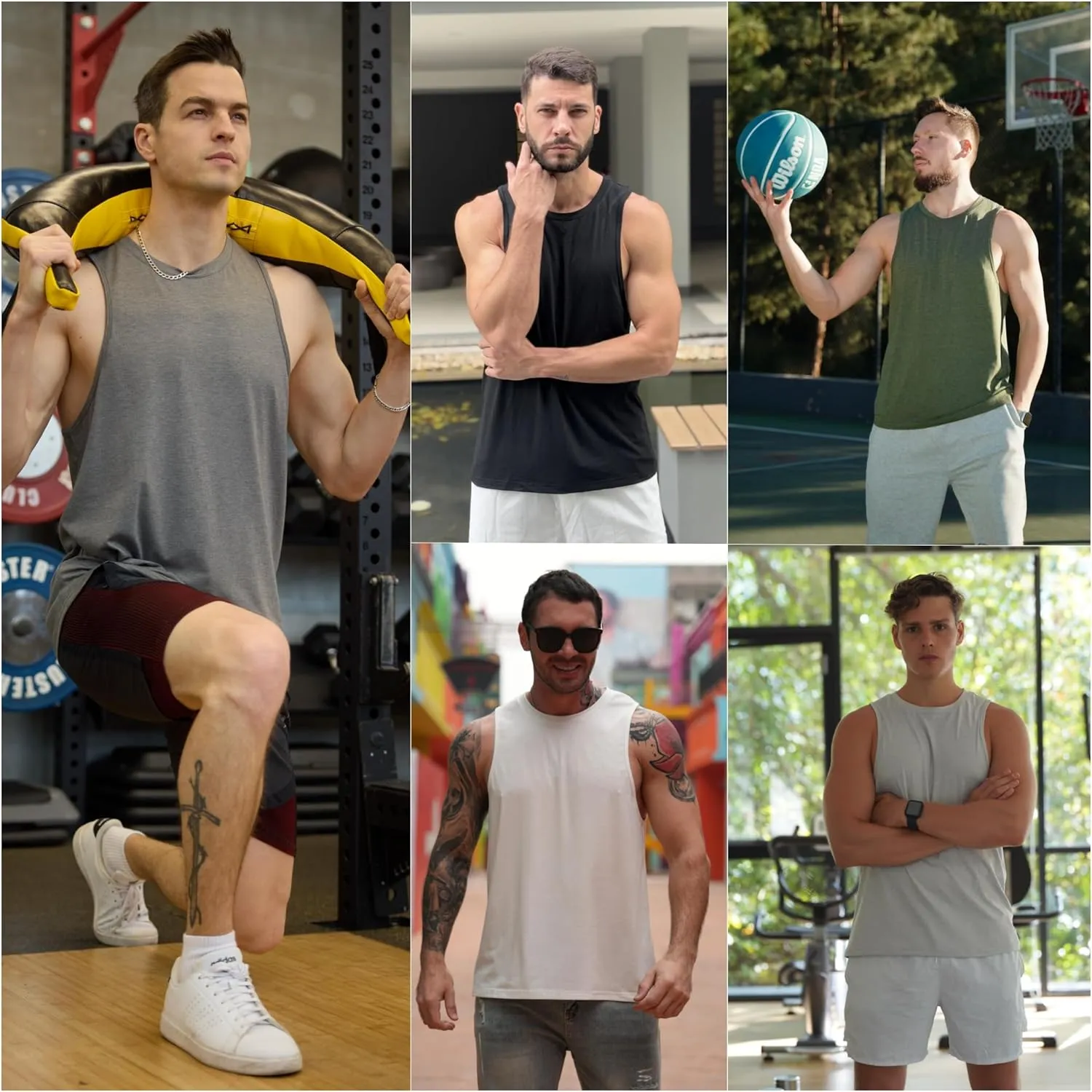 PINSPARK Men's 3 Pack Gym Tank Tops Workout Quick Dry Athletic Tank Top for Men Multipack Sleeveless Beach Swimming Shirts