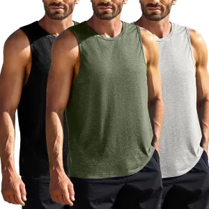 PINSPARK Men's 3 Pack Gym Tank Tops Workout Quick Dry Athletic Tank Top for Men Multipack Sleeveless Beach Swimming Shirts
