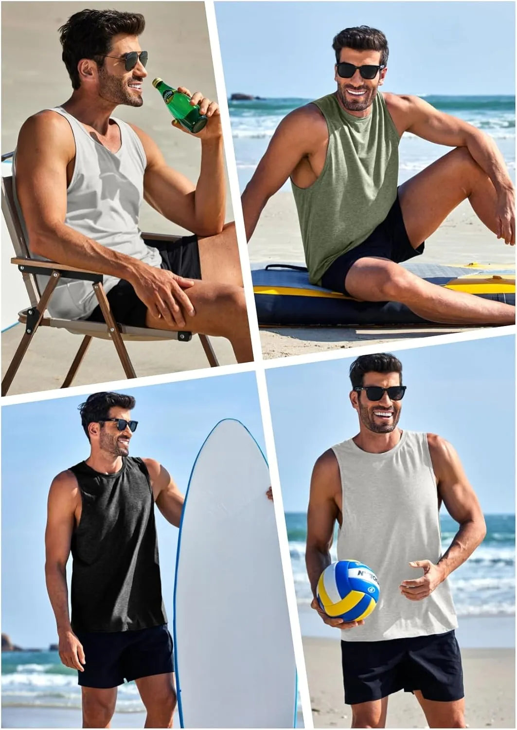 PINSPARK Men's 3 Pack Gym Tank Tops Workout Quick Dry Athletic Tank Top for Men Multipack Sleeveless Beach Swimming Shirts