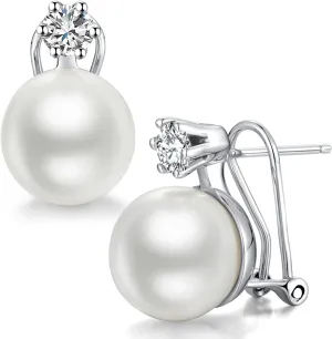Platinum-Plated Pearl Stud Earrings - Sterling Silver & Diamond Dangle Earrings