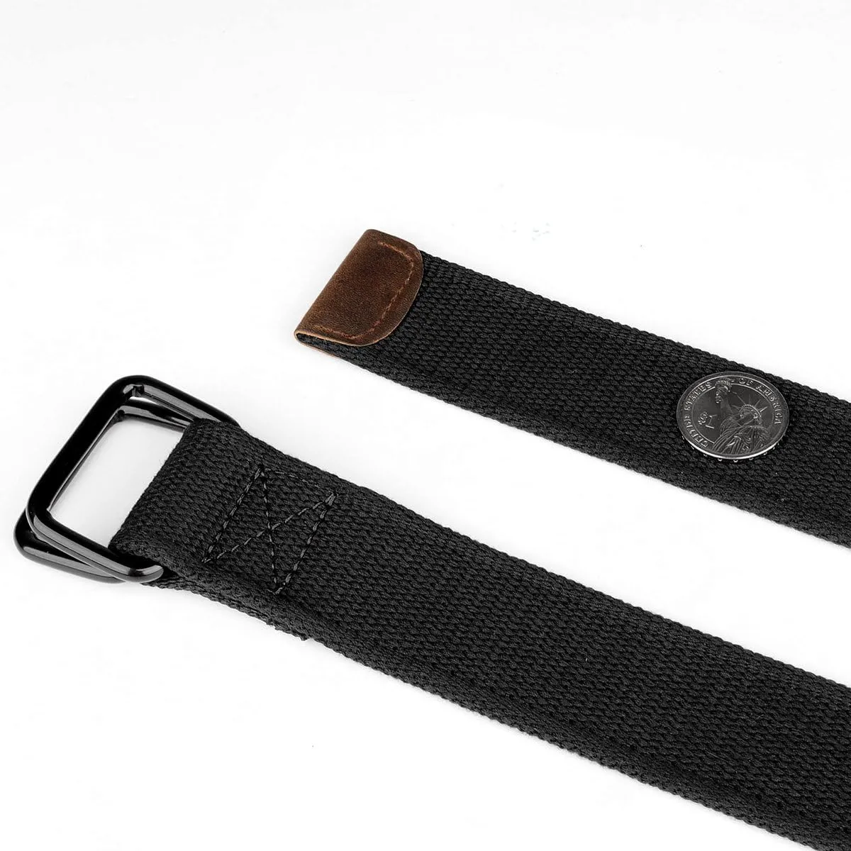 Plus Size 39-75'' Long Double Ring Big Mens Canvas Fabric Cloth Belts Black