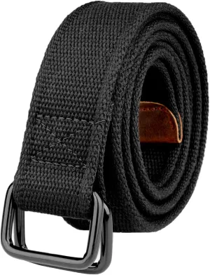 Plus Size 39-75'' Long Double Ring Big Mens Canvas Fabric Cloth Belts Black