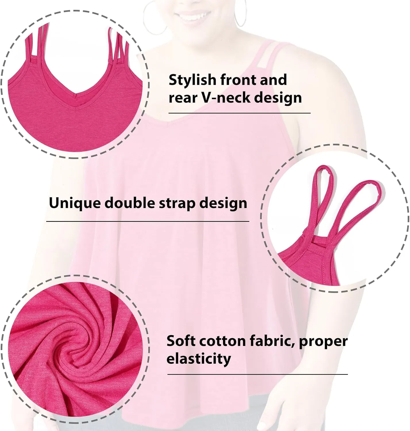 Plus Size Tank Tops for Women Flowy V Neck Spaghetti Strap Camisole Summer Sleeveless Casual top