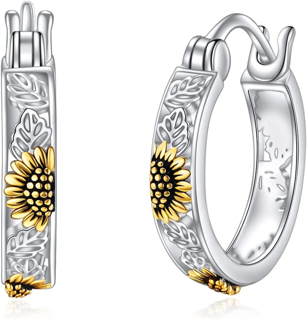 POPLYKE Sterling Silver Flower Hoops Earrings Small Huggie Earrings Jewelry Gift for Women