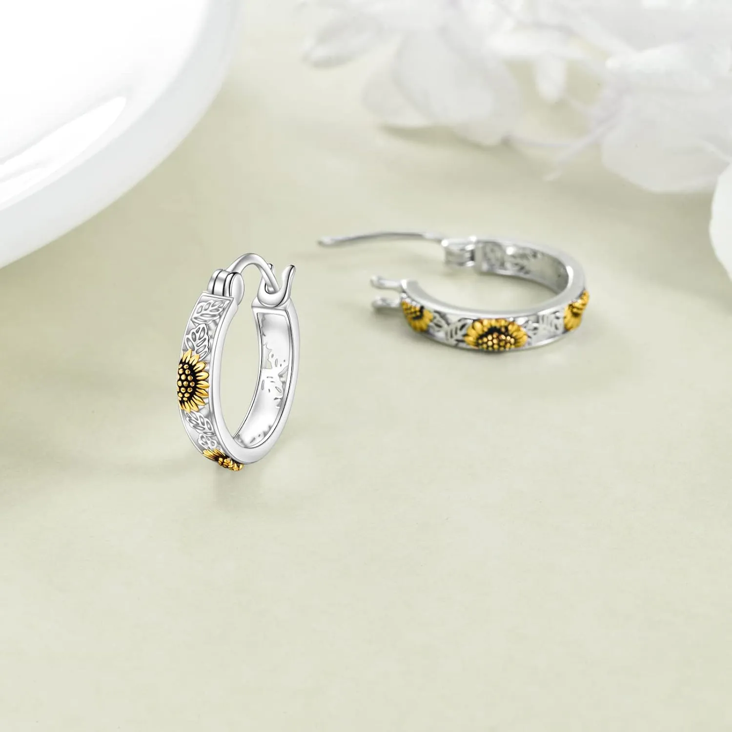 POPLYKE Sterling Silver Flower Hoops Earrings Small Huggie Earrings Jewelry Gift for Women