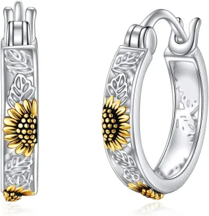 POPLYKE Sterling Silver Flower Hoops Earrings Small Huggie Earrings Jewelry Gift for Women