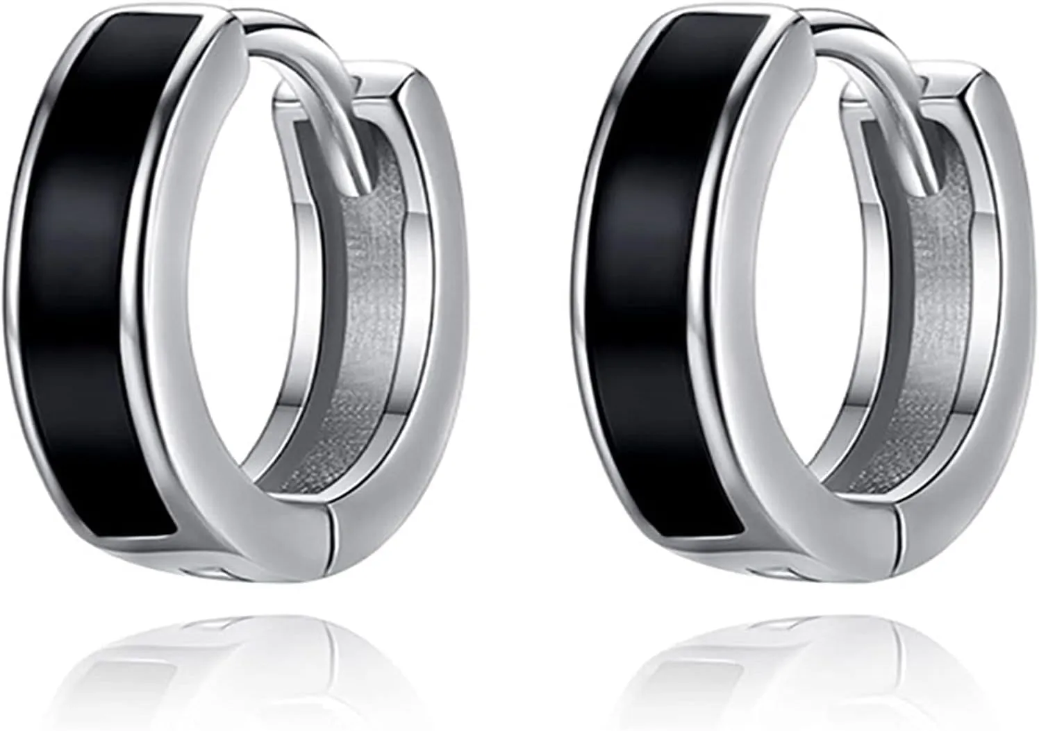 PRAYMOS Black Hoop Earrings for Women Men 925 Sterling Silver Hypoallergenic Huggie Hoop Earrings for Sensitive Ears