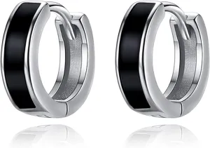 PRAYMOS Black Hoop Earrings for Women Men 925 Sterling Silver Hypoallergenic Huggie Hoop Earrings for Sensitive Ears