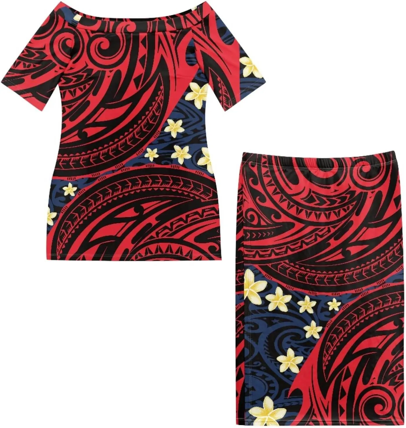 Puletasi Traditional Off Shoulder Dress Plus Size Tops and Skirt Sets