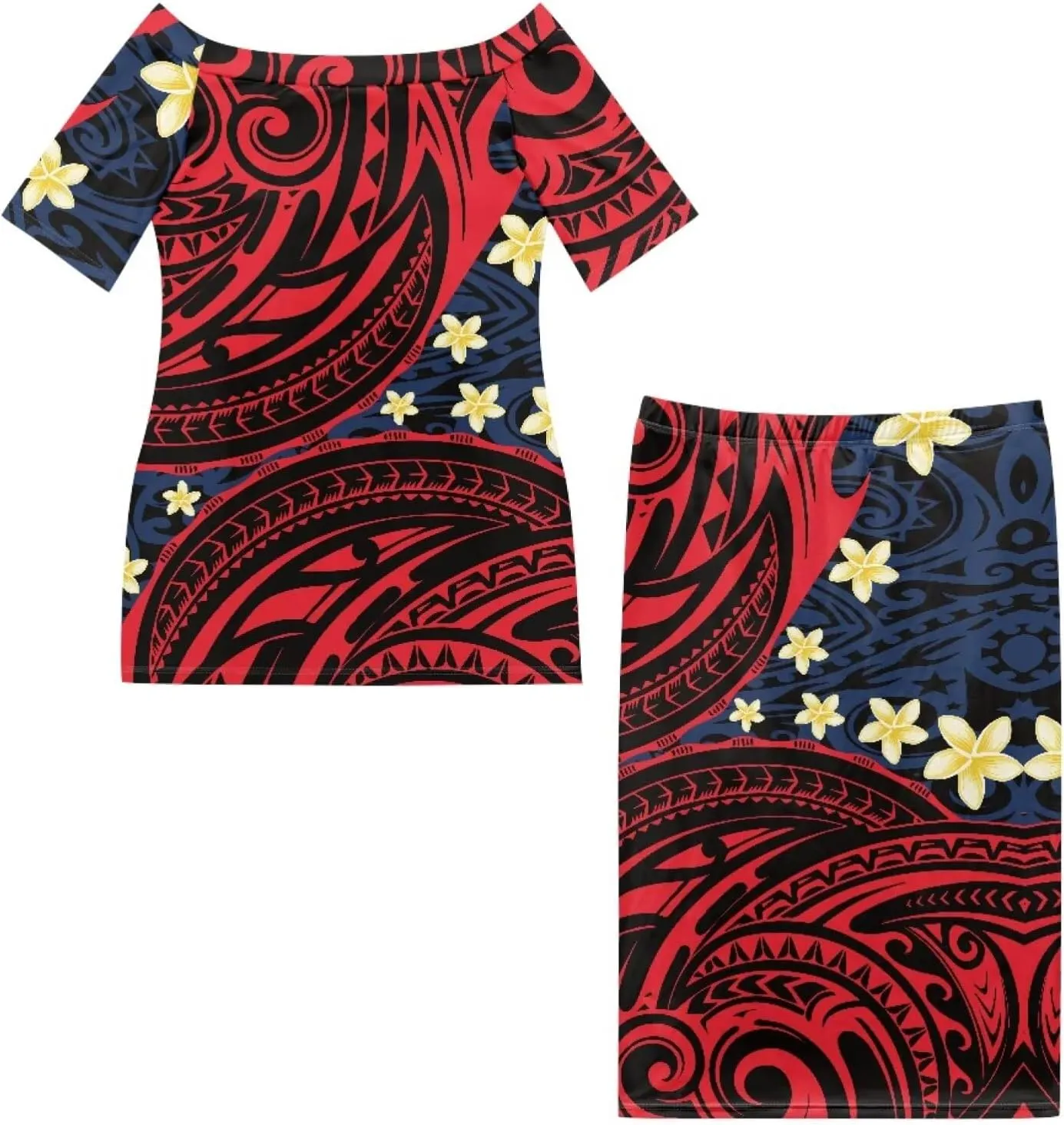 Puletasi Traditional Off Shoulder Dress Plus Size Tops and Skirt Sets