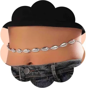 Punk Shell Bead Belly Chain Cowrie Shell Waist Chain Seashell Stomach Chain Silver Cowrie Body Chain Summer Bikini Waist Body Chain Jewelry for Women