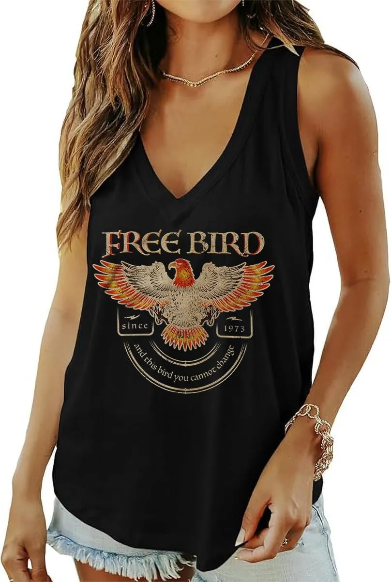 Qbily Summer Deep V-Neck Tank Tops for Women Casual Cute Sleeveless Graphic Printed Shirt