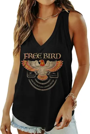 Qbily Summer Deep V-Neck Tank Tops for Women Casual Cute Sleeveless Graphic Printed Shirt