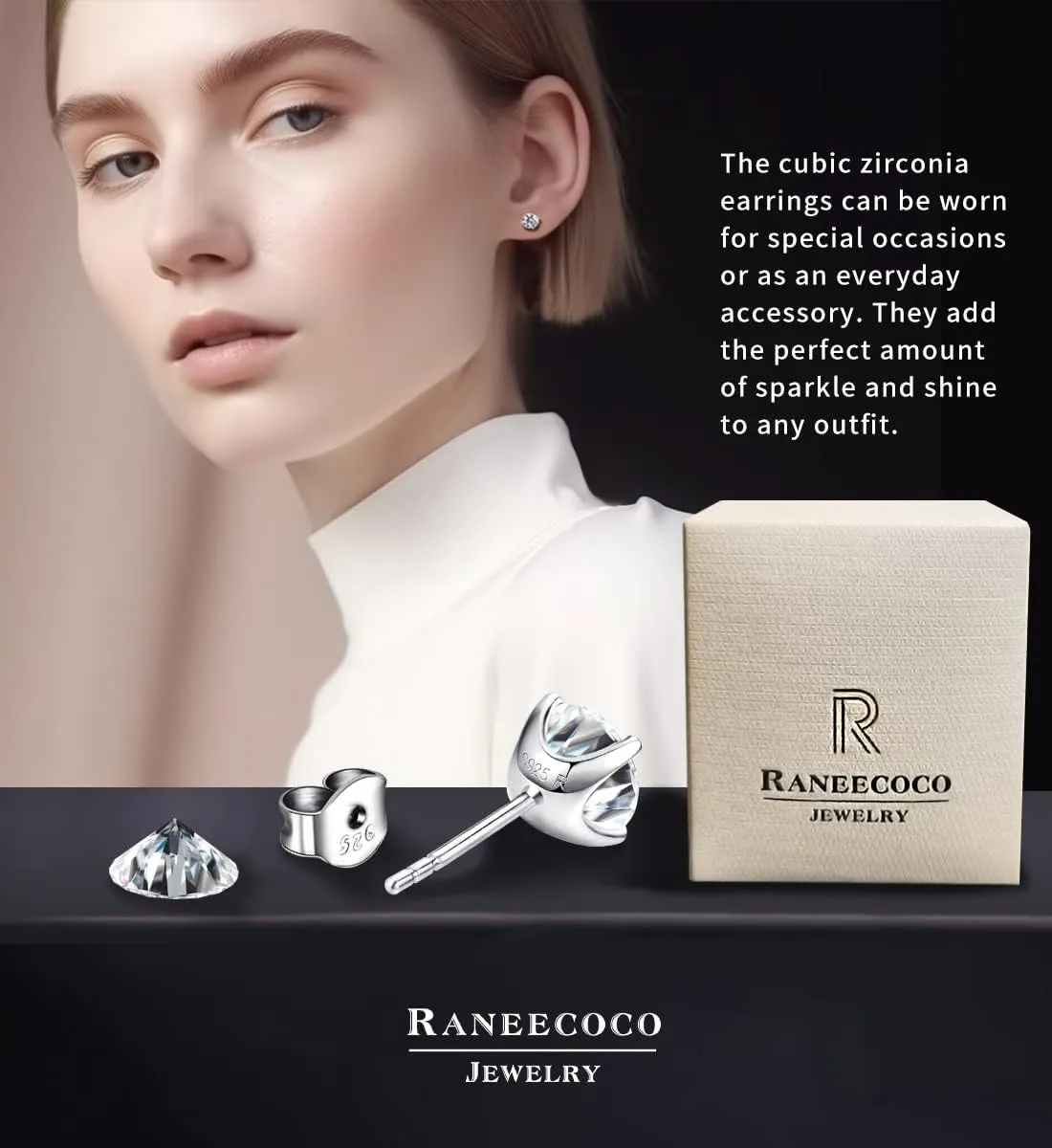 "STUNNING FLAME" Solid 14K Gold Post & Sterling Silver Round Cut Cubic-Zirconia Stud CZ Earrings | Hypoallergenic Jewelry