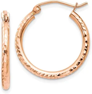 Real 14k Rose Gold Diamond-cut Hoop Earrings 20mm