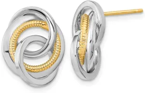 Real 14k Yellow and White Gold Two Tone and Textured Post Studs Earrings 17mm