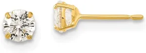 Real 14k Yellow Gold 4mm Round CZ Cubic Zirconia Basket Set Stud Earrings 4mm