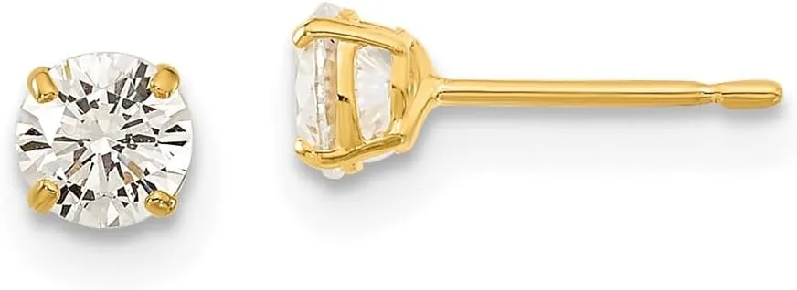 Real 14k Yellow Gold 4mm Round CZ Cubic Zirconia Basket Set Stud Earrings 4mm